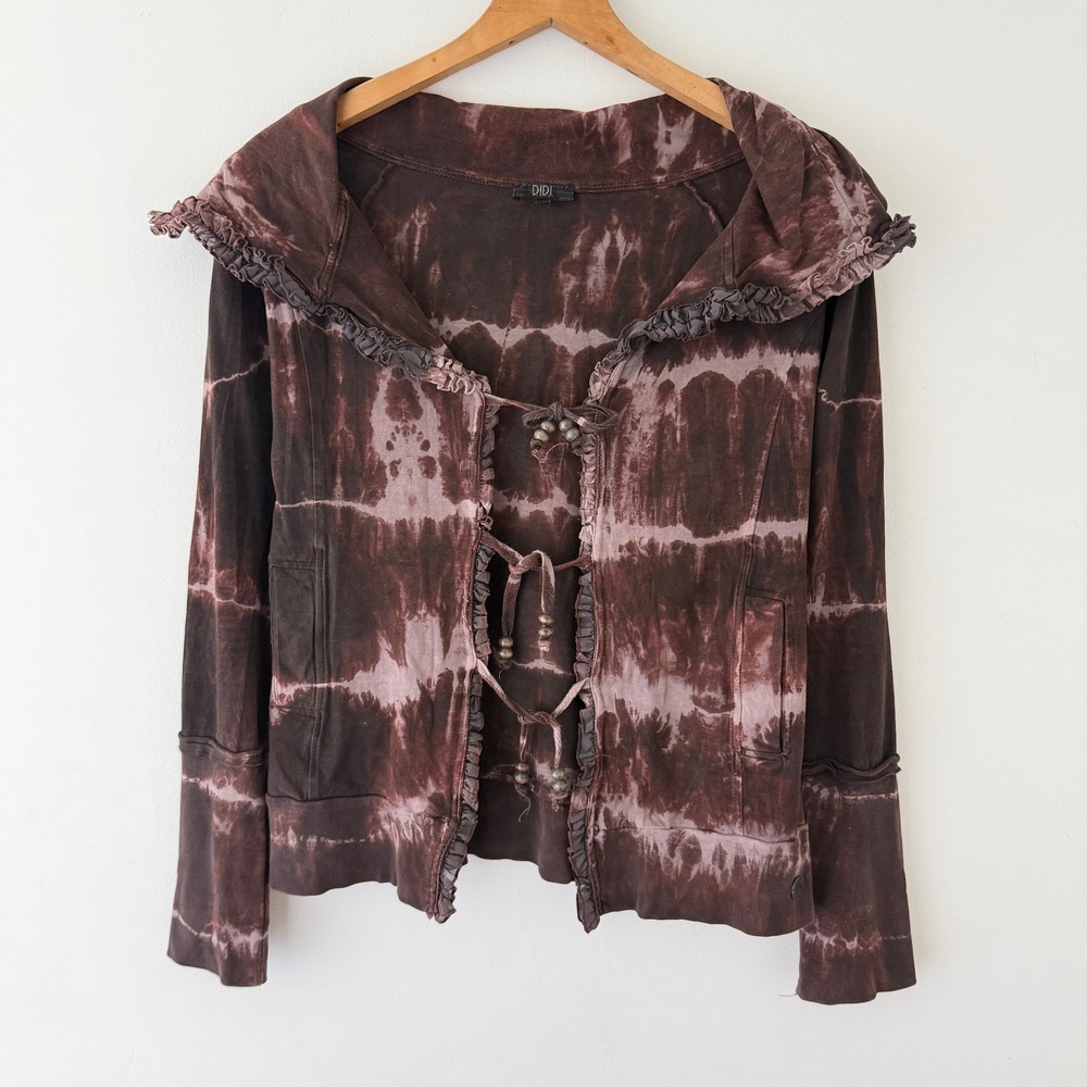 Y2K DIDI Tie Dye Ruffle Cardigan Brown Fairy Grunge Whimsigoth